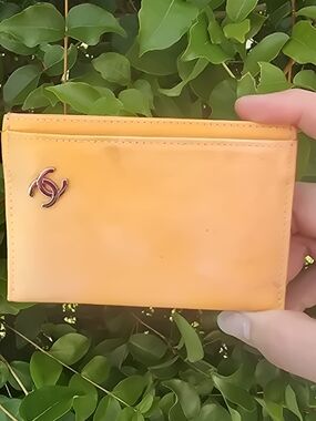 CHANEL Orange Leather Card Holder with CC Logo